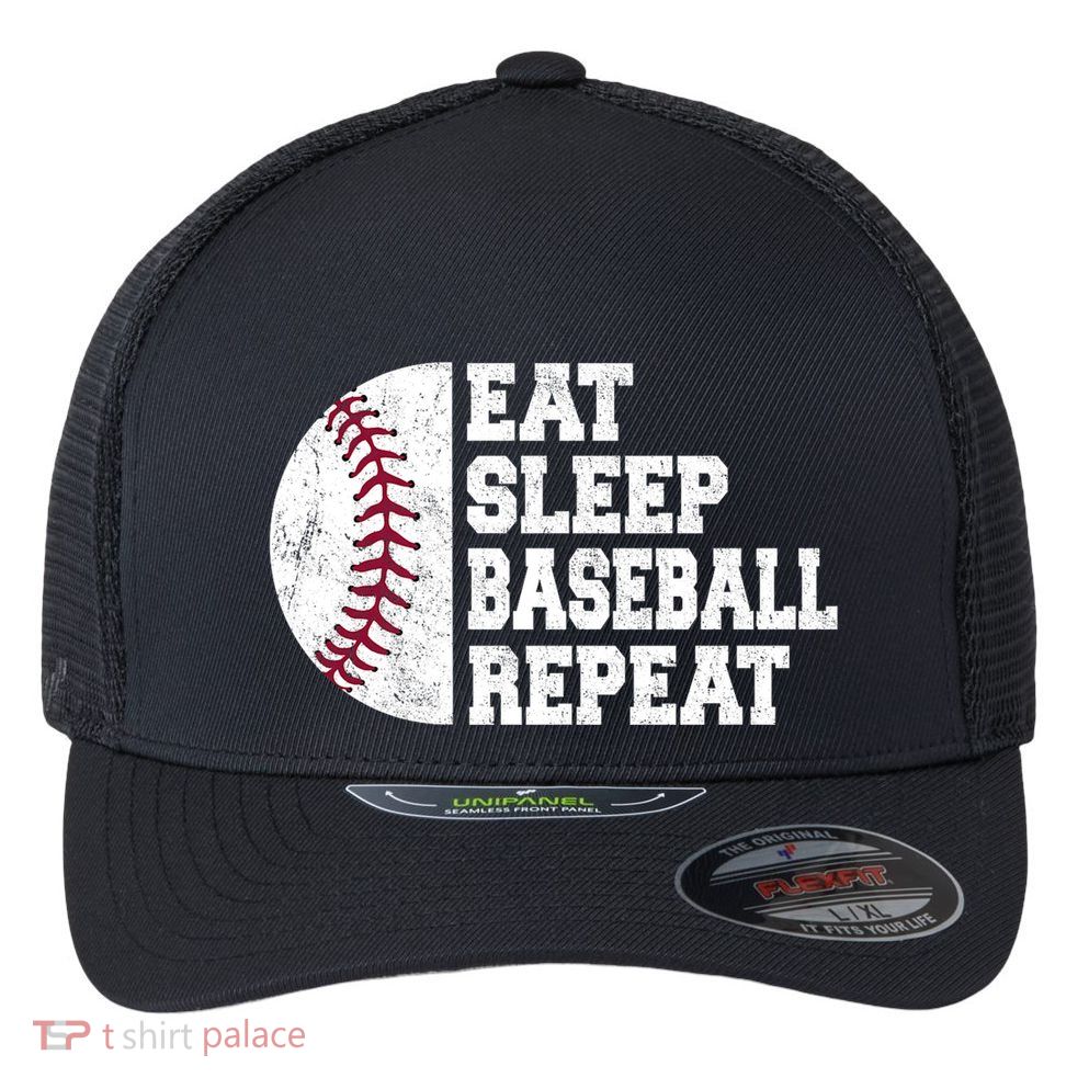 Eat Sleep Baseball Repeat Vintage Funny Baseball Player Flexfit Unipanel Trucker Cap