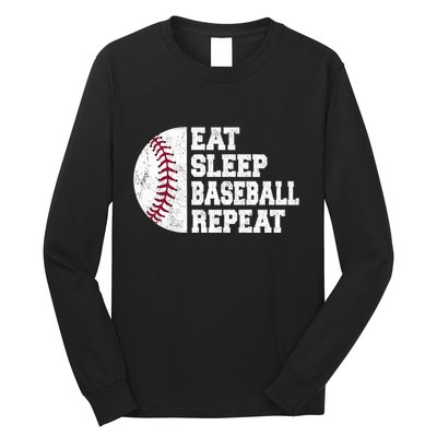 Eat Sleep Baseball Repeat Vintage Funny Baseball Player Long Sleeve Shirt