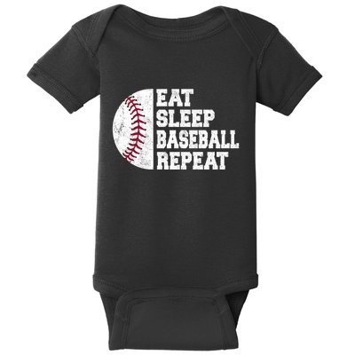 Eat Sleep Baseball Repeat Vintage Funny Baseball Player Baby Bodysuit