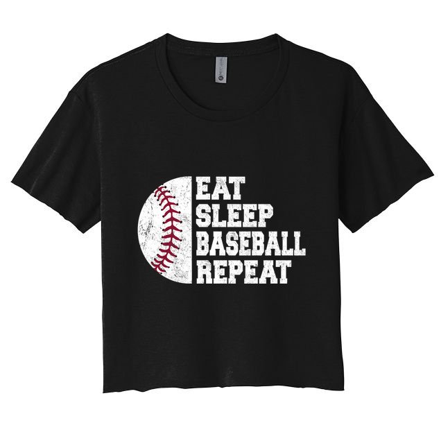 Eat Sleep Baseball Repeat Vintage Funny Baseball Player Crop Top
