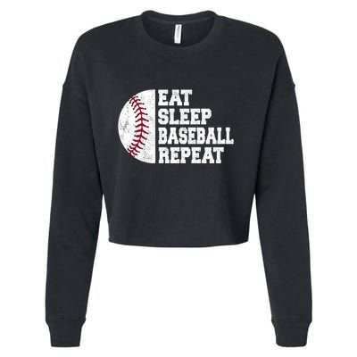 Eat Sleep Baseball Repeat Vintage Funny Baseball Player Cropped Pullover Crew