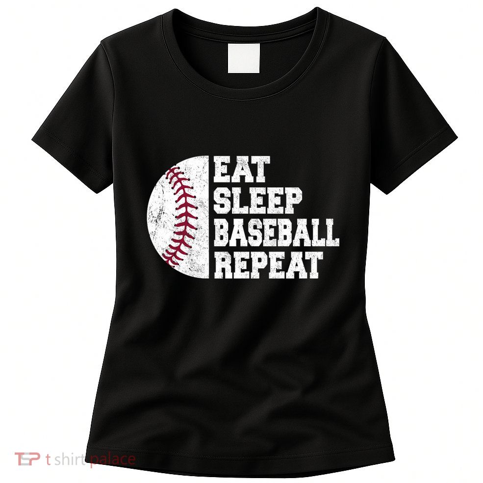 Eat Sleep Baseball Repeat Vintage Funny Baseball Player Womens T-Shirt