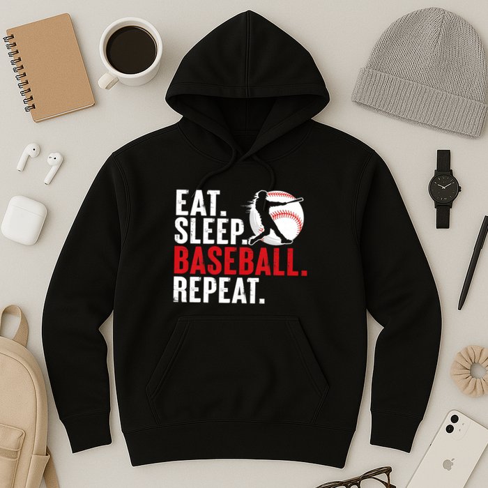 Eat Sleep Baseball Repeat Vintage Funny Baseball Player Hoodie