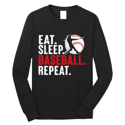 Eat Sleep Baseball Repeat Vintage Funny Baseball Player Long Sleeve Shirt