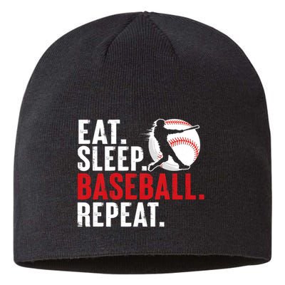 Eat Sleep Baseball Repeat Vintage Funny Baseball Player Sustainable Beanie