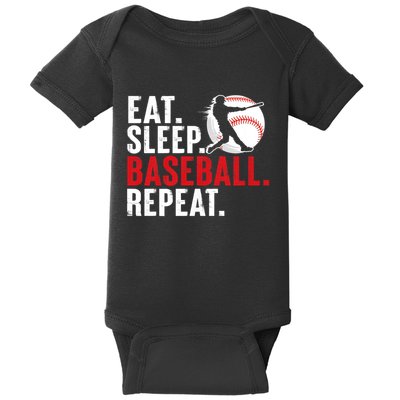 Eat Sleep Baseball Repeat Vintage Funny Baseball Player Baby Bodysuit