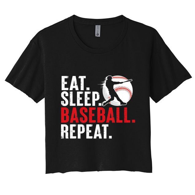 Eat Sleep Baseball Repeat Vintage Funny Baseball Player Crop Top