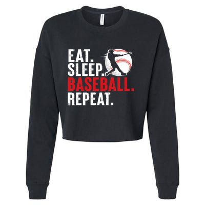Eat Sleep Baseball Repeat Vintage Funny Baseball Player Cropped Pullover Crew