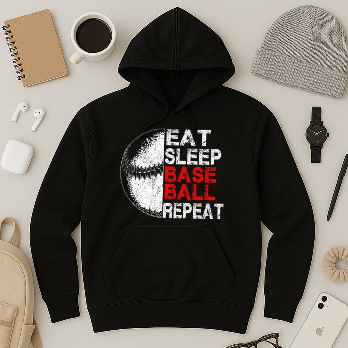 Eat Sleep Baseball Repeat Vintage Funny Baseball Player Hoodie