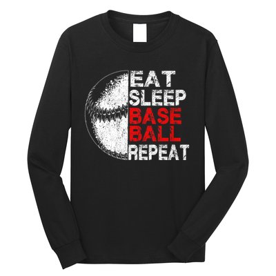 Eat Sleep Baseball Repeat Vintage Funny Baseball Player Long Sleeve Shirt