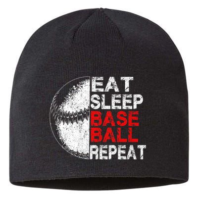 Eat Sleep Baseball Repeat Vintage Funny Baseball Player Sustainable Beanie