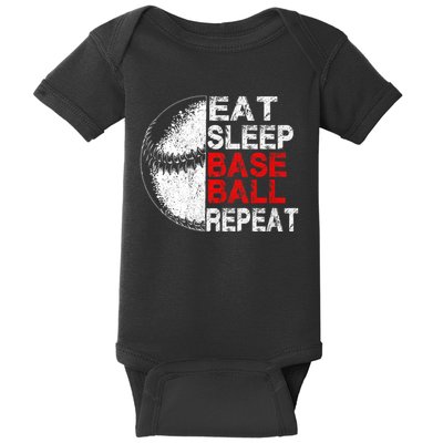 Eat Sleep Baseball Repeat Vintage Funny Baseball Player Baby Bodysuit