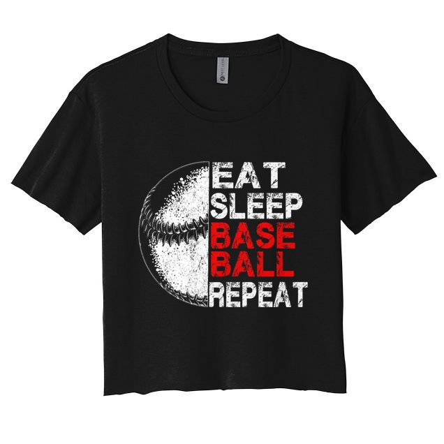 Eat Sleep Baseball Repeat Vintage Funny Baseball Player Crop Top