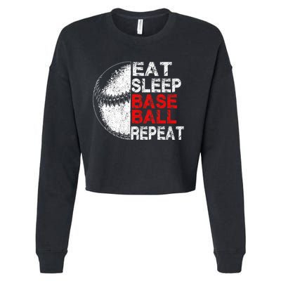 Eat Sleep Baseball Repeat Vintage Funny Baseball Player Cropped Pullover Crew
