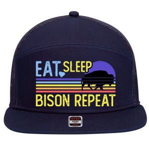 Eat Sleep Bison Repeat 7 Panel Mesh Trucker Snapback Hat