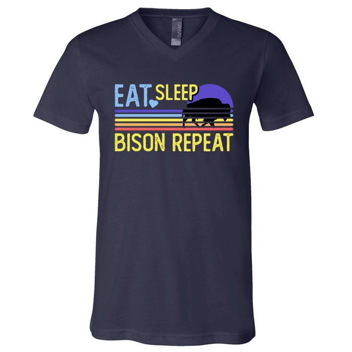 Eat Sleep Bison Repeat V-Neck T-Shirt