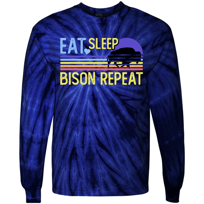 Eat Sleep Bison Repeat Tie-Dye Long Sleeve Shirt