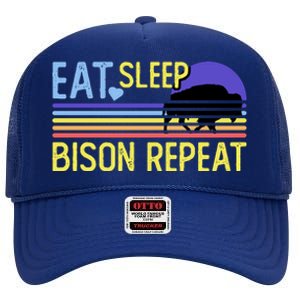 Eat Sleep Bison Repeat High Crown Mesh Back Trucker Hat