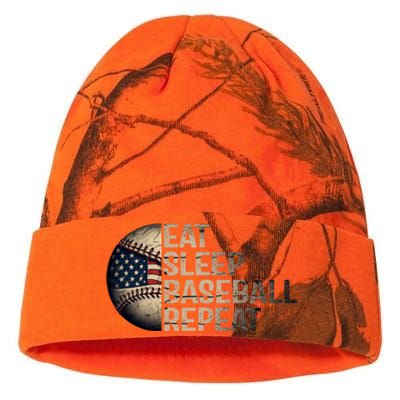 Eat Sleep Baseball Repeat Vintage Funny Baseball Player Usa Flag Kati Licensed 12" Camo Beanie