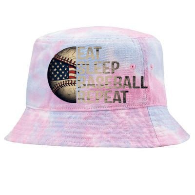 Eat Sleep Baseball Repeat Vintage Funny Baseball Player Usa Flag Tie-Dyed Bucket Hat