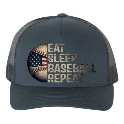 Eat Sleep Baseball Repeat Vintage Funny Baseball Player Usa Flag Yupoong Adult 5-Panel Trucker Hat