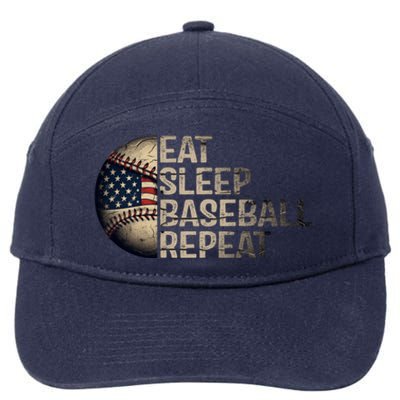 Eat Sleep Baseball Repeat Vintage Funny Baseball Player Usa Flag 7-Panel Snapback Hat