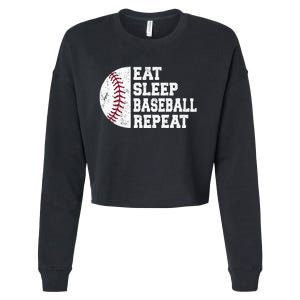 Eat Sleep Baseball Repeat Baseball Player Funny Baseball Cropped Pullover Crew