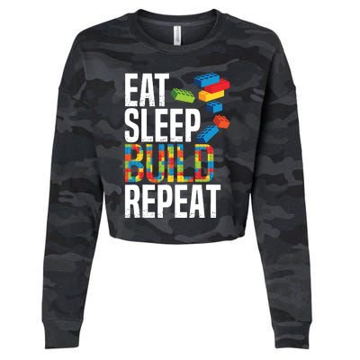 Eat Sleep Build Repeat Building Blocks Bricks Master Builder Cropped Pullover Crew