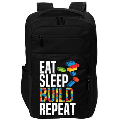 Eat Sleep Build Repeat Building Blocks Bricks Master Builder Impact Tech Backpack