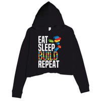 Eat Sleep Build Repeat Building Blocks Bricks Master Builder Crop Fleece Hoodie