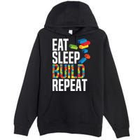 Eat Sleep Build Repeat Building Blocks Bricks Master Builder Premium Pullover Hoodie