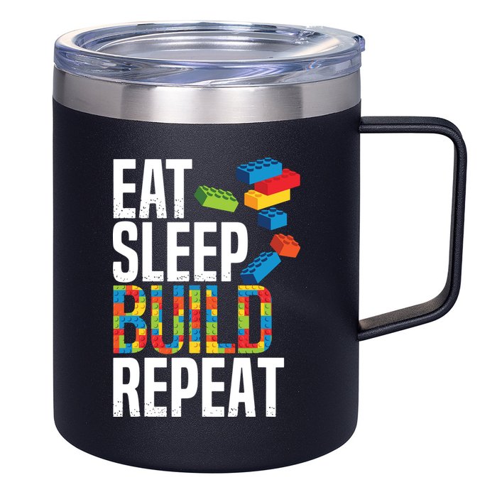 Eat Sleep Build Repeat Building Blocks Bricks Master Builder 12oz Stainless Steel Coffee Mug