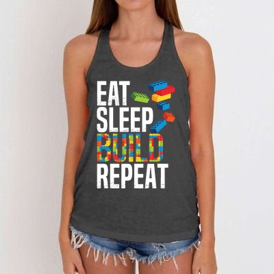 Eat Sleep Build Repeat Building Blocks Bricks Master Builder Women's Knotted Racerback Tank