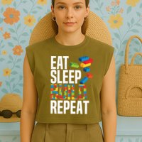 Eat Sleep Build Repeat Building Blocks Bricks Master Builder Garment-Dyed Women's Muscle Tee