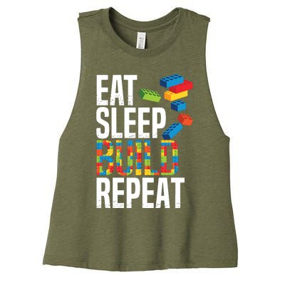 Eat Sleep Build Repeat Building Blocks Bricks Master Builder Women's Racerback Cropped Tank