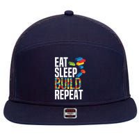 Eat Sleep Build Repeat Building Blocks Bricks Master Builder 7 Panel Mesh Trucker Snapback Hat