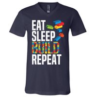 Eat Sleep Build Repeat Building Blocks Bricks Master Builder V-Neck T-Shirt