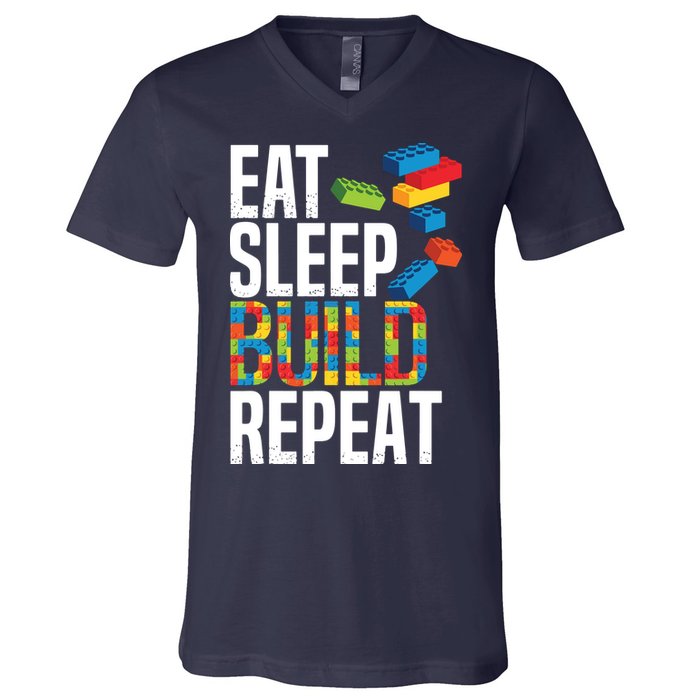 Eat Sleep Build Repeat Building Blocks Bricks Master Builder V-Neck T-Shirt