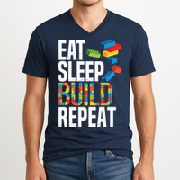 Eat Sleep Build Repeat Building Blocks Bricks Master Builder V-Neck T-Shirt