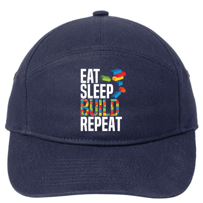 Eat Sleep Build Repeat Building Blocks Bricks Master Builder 7-Panel Snapback Hat