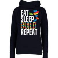 Eat Sleep Build Repeat Building Blocks Bricks Master Builder Womens Funnel Neck Pullover Hood