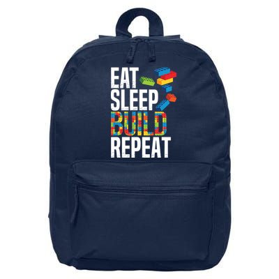 Eat Sleep Build Repeat Building Blocks Bricks Master Builder 16 in Basic Backpack