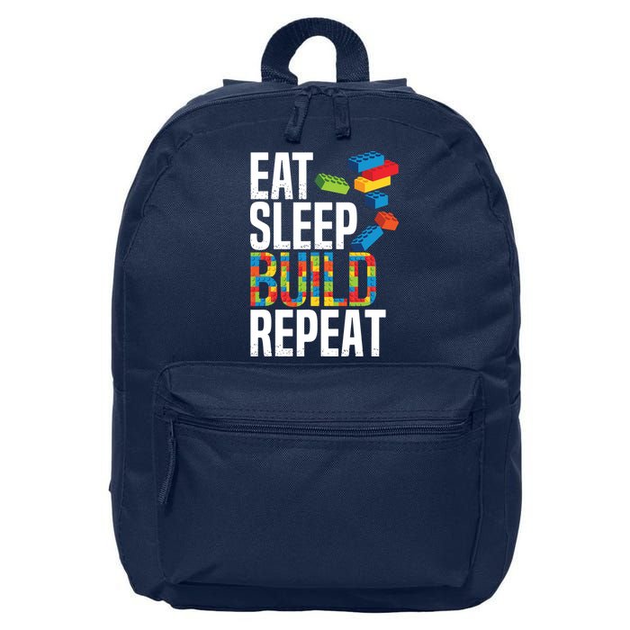 Eat Sleep Build Repeat Building Blocks Bricks Master Builder 16 in Basic Backpack