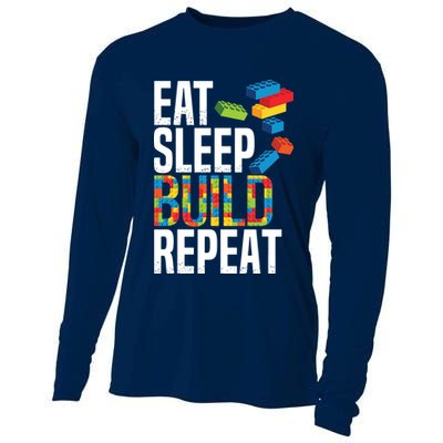 Eat Sleep Build Repeat Building Blocks Bricks Master Builder Cooling Performance Long Sleeve Crew