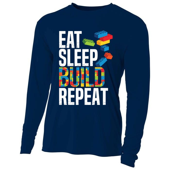 Eat Sleep Build Repeat Building Blocks Bricks Master Builder Cooling Performance Long Sleeve Crew