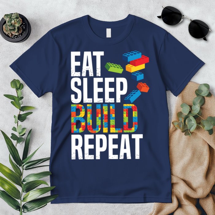 Eat Sleep Build Repeat Building Blocks Bricks Master Builder Premium T-Shirt
