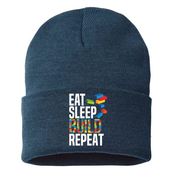 Eat Sleep Build Repeat Building Blocks Bricks Master Builder Sustainable Knit Beanie
