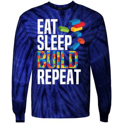 Eat Sleep Build Repeat Building Blocks Bricks Master Builder Tie-Dye Long Sleeve Shirt