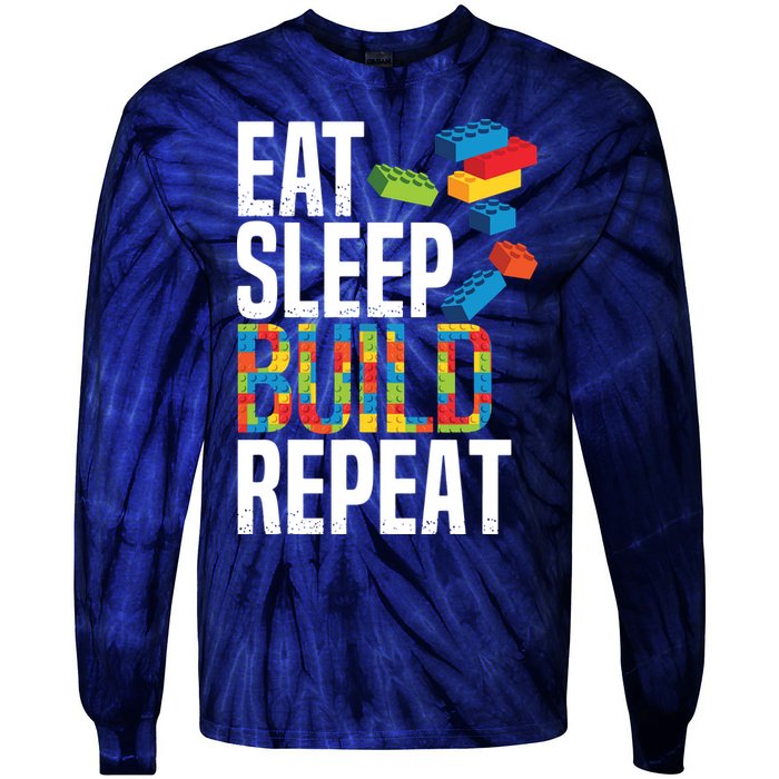 Eat Sleep Build Repeat Building Blocks Bricks Master Builder Tie-Dye Long Sleeve Shirt