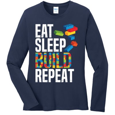 Eat Sleep Build Repeat Building Blocks Bricks Master Builder Ladies Long Sleeve Shirt